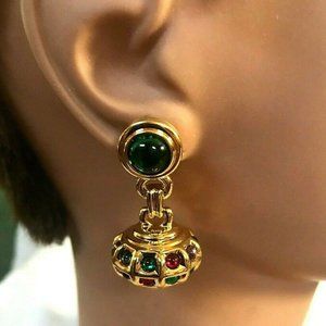 Auth. Swarovski Gripoix Dange Earrings Signed Swan